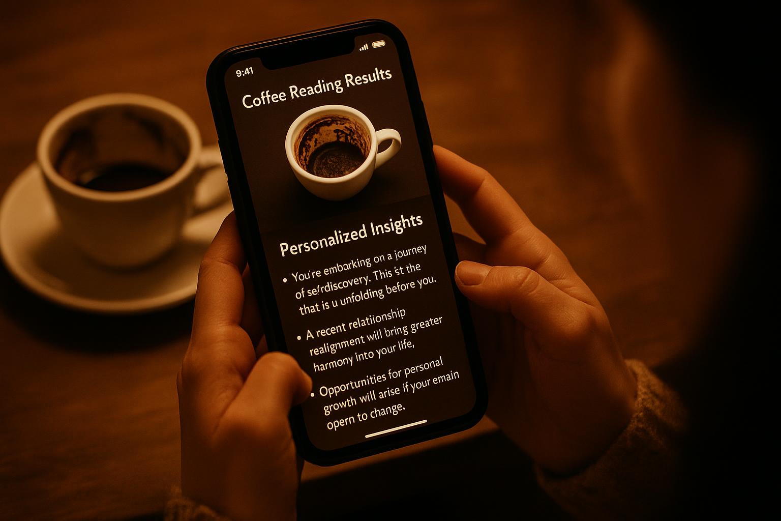 Smartphone displaying detailed coffee reading results